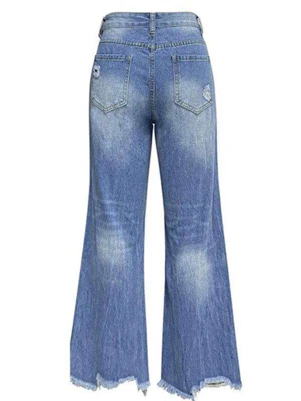 Edgy Women Jeans – High Rise Tassel Hem -Guocali