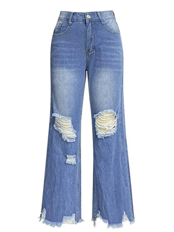Edgy Women Jeans – High Rise Tassel Hem -Guocali