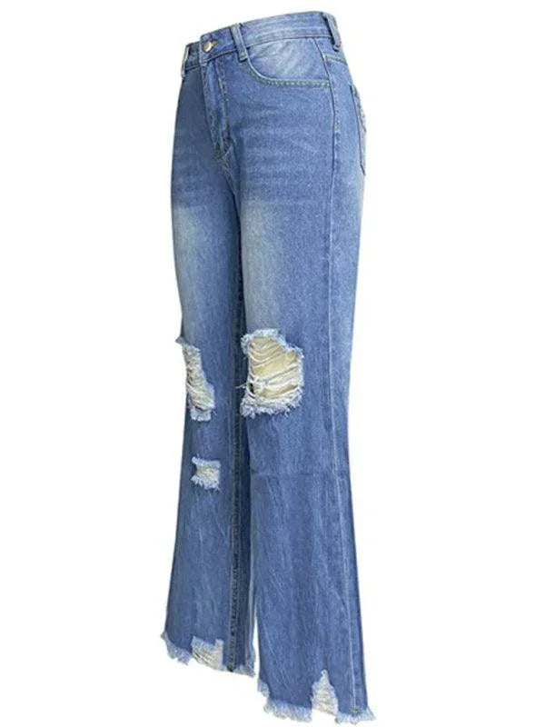 Edgy Women Jeans – High Rise Tassel Hem -Guocali