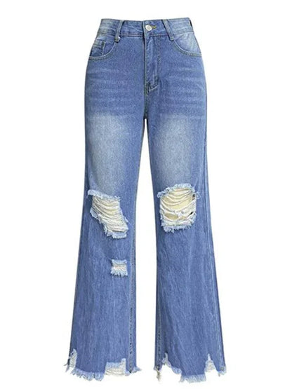 Edgy Women Jeans – High Rise Tassel Hem -Guocali