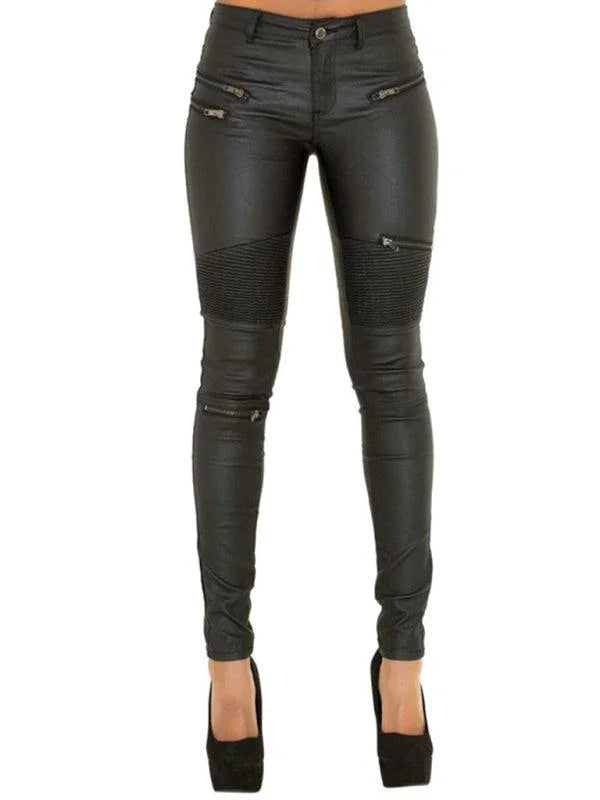Edgy Women's Trousers – High-Rise Zipper -Guocali