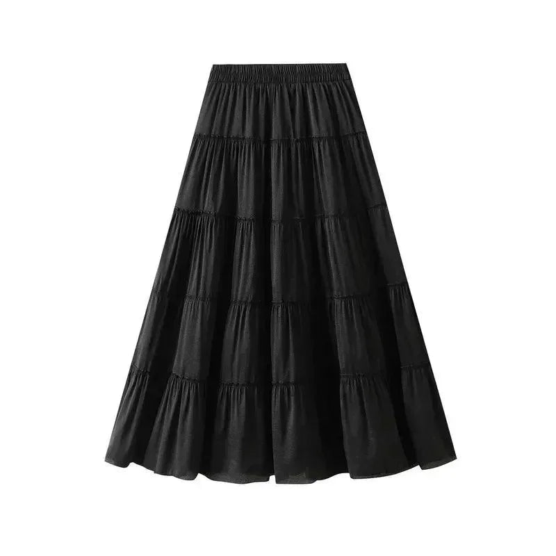 Elastic High-Waisted A-Line Skirt -Guocali