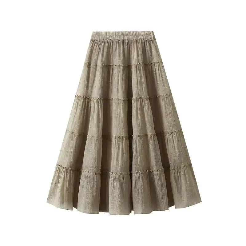 Elastic High-Waisted A-Line Skirt -Guocali