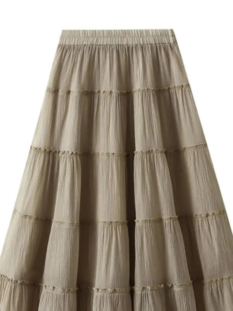 Elastic High-Waisted A-Line Skirt - A-Line Skirt - Guocali