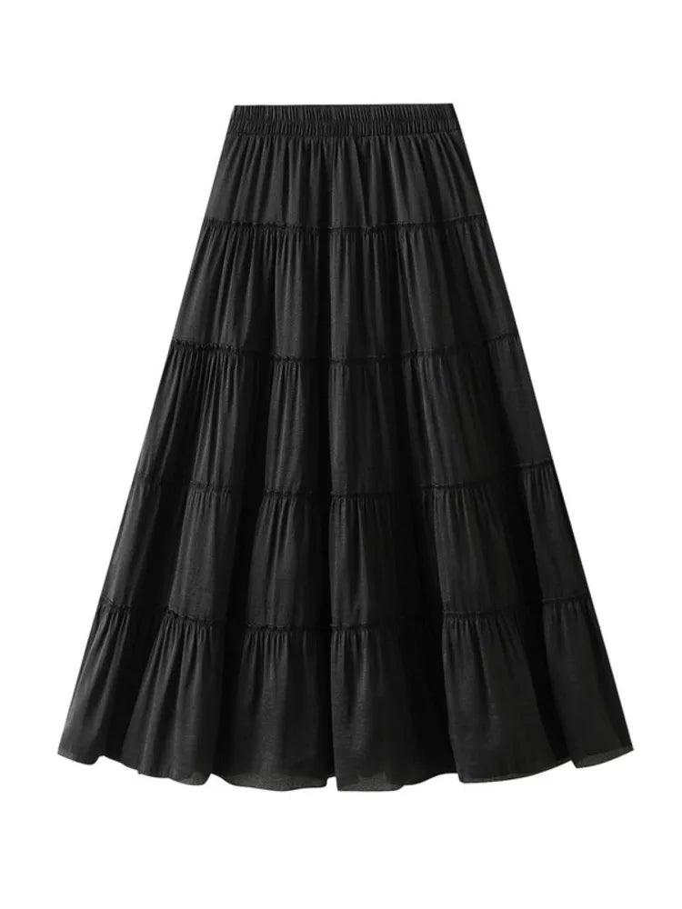 Elastic High-Waisted A-Line Skirt - A-Line Skirt - Guocali