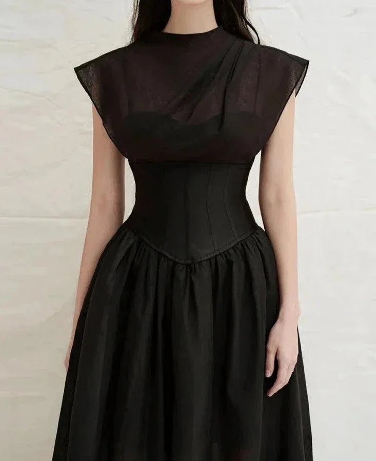 Elegant Black Midi Dress Sleeveless -Guocali