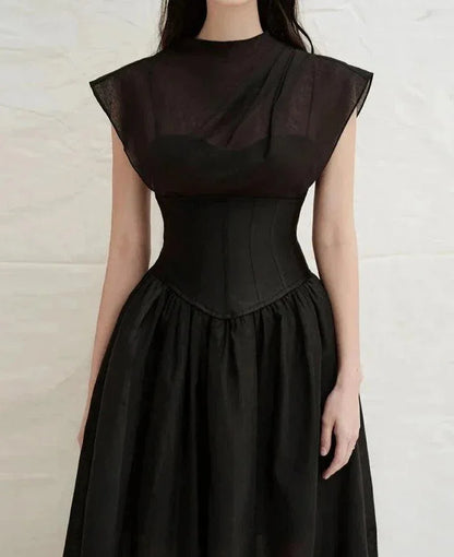 Elegant Black Midi Dress Sleeveless -Guocali
