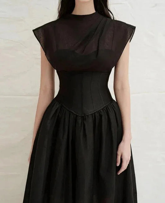 Elegant Black Midi Dress Sleeveless -Guocali