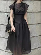 Elegant Black Midi Dress Sleeveless -Guocali