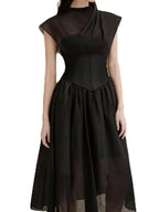 Elegant Black Midi Dress Sleeveless -Guocali