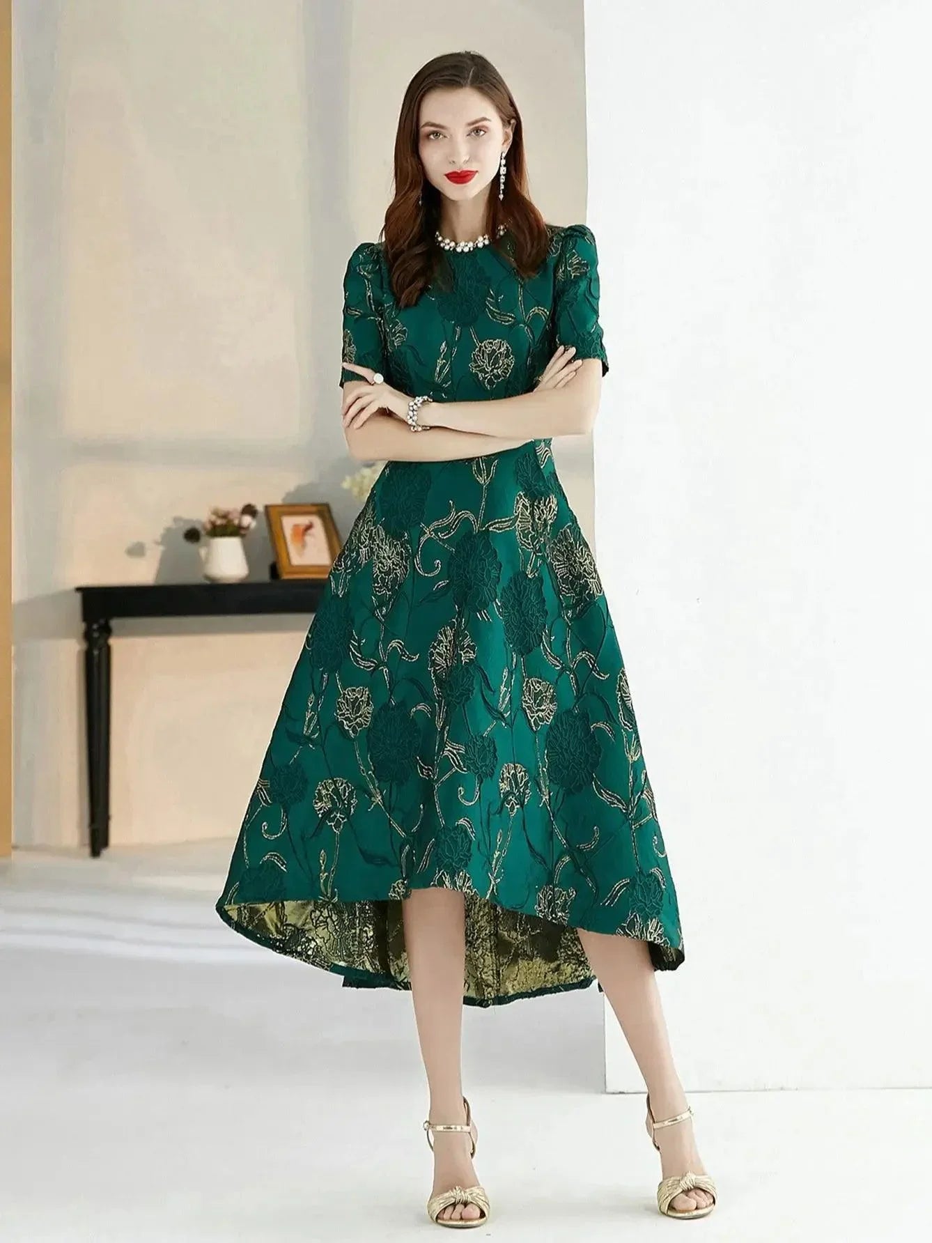 Elegant Boho Floral Long Evening Dress – Chic A-Line Gown -Guocali