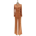 Elegant Chic Professional Women's Pant Suit - Solid Double-Breasted - Orange