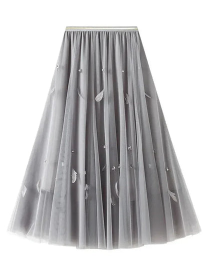 Elegant Feather Splicing A-Line Skirt -Guocali