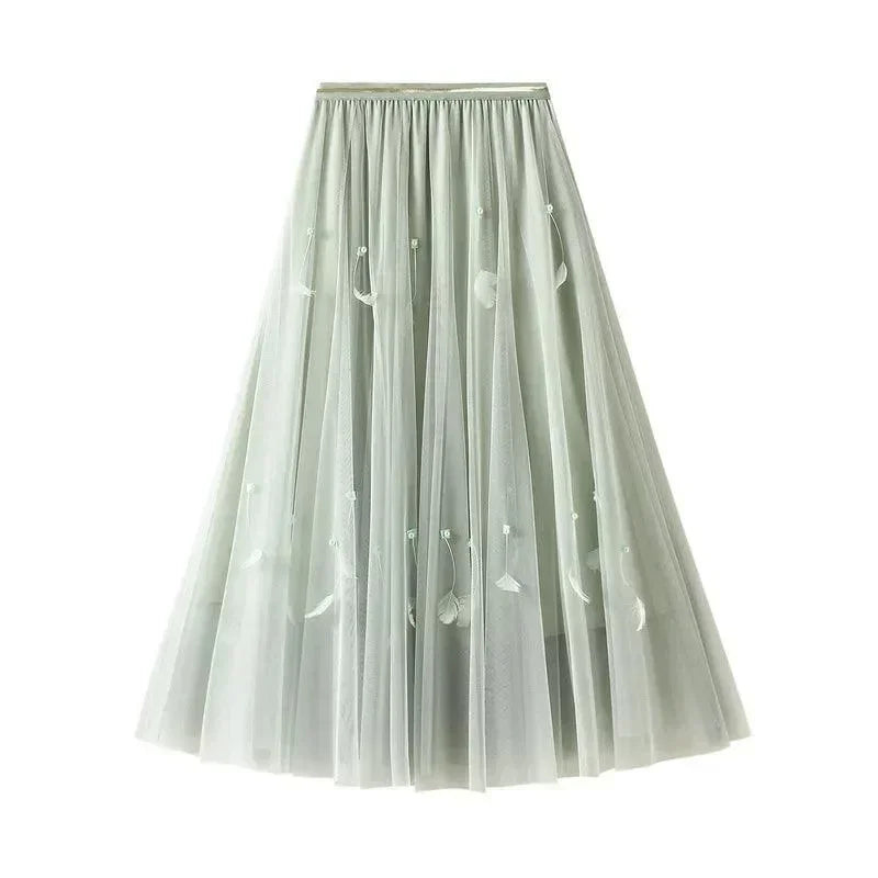 Elegant Feather Splicing A-Line Skirt -Guocali