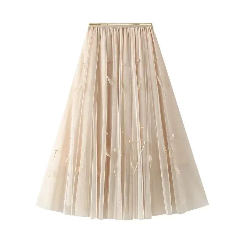 Elegant Feather Splicing A-Line Skirt -Guocali