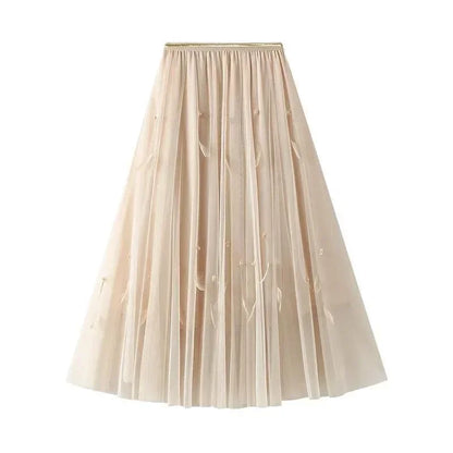 Elegant Feather Splicing A-Line Skirt -Guocali