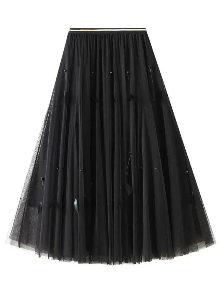 Elegant Feather Splicing A-Line Skirt -Guocali