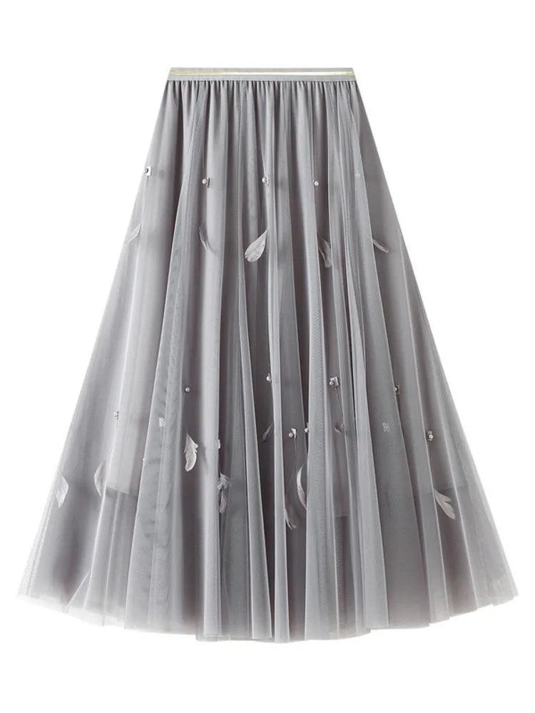 Elegant Feather Splicing A-Line Skirt - A-Line Skirt - Guocali