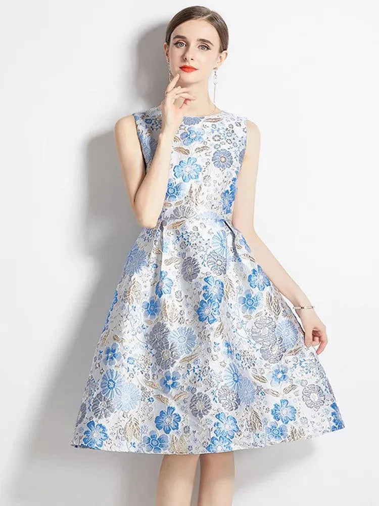 Elegant Floral Sleeveless Party Dress -Guocali