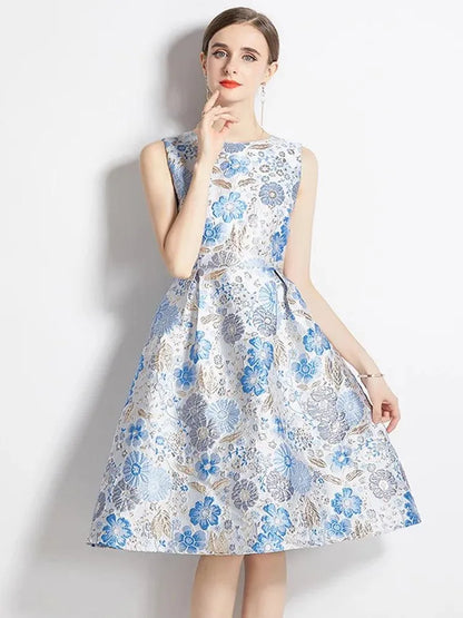 Elegant Floral Sleeveless Party Dress -Guocali