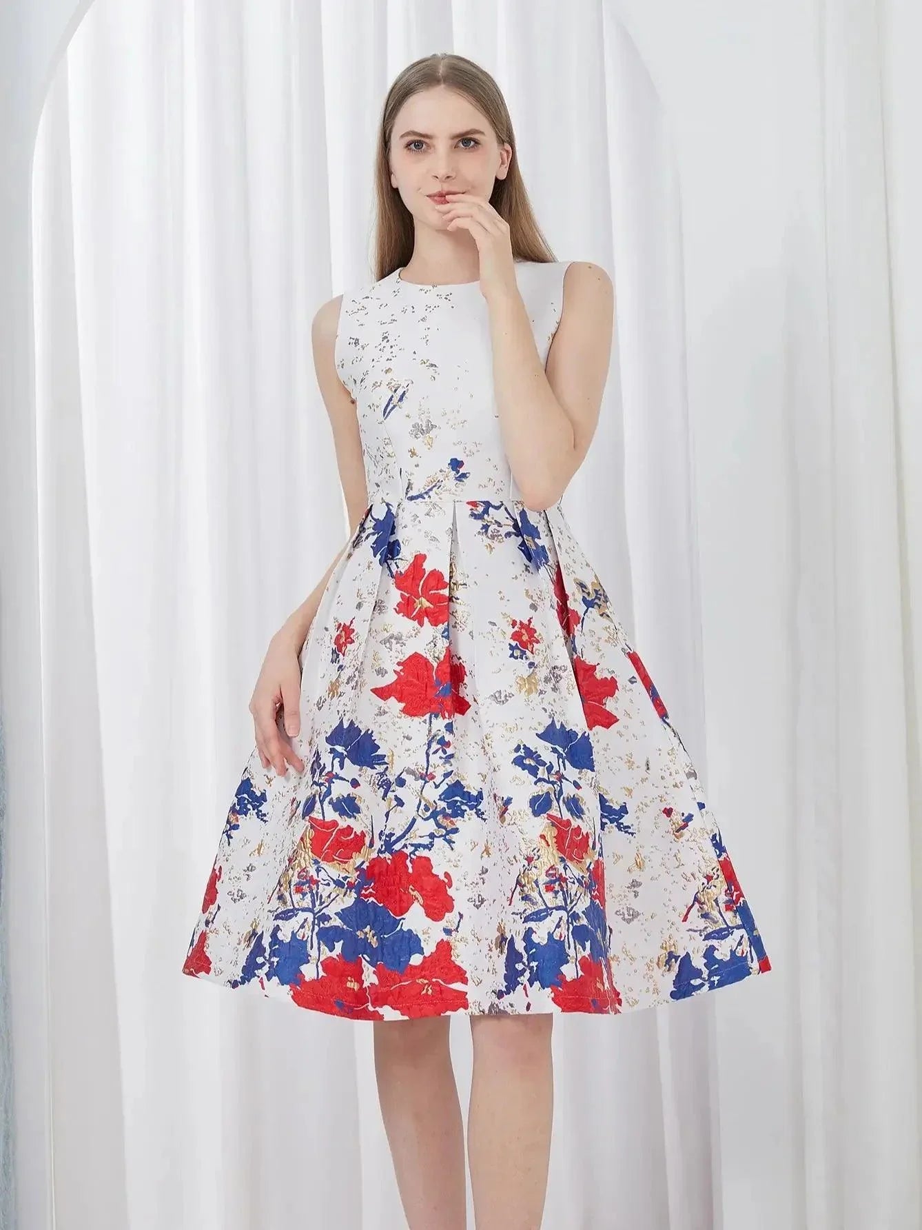 Elegant Flower Jacquard Party Dress -Guocali