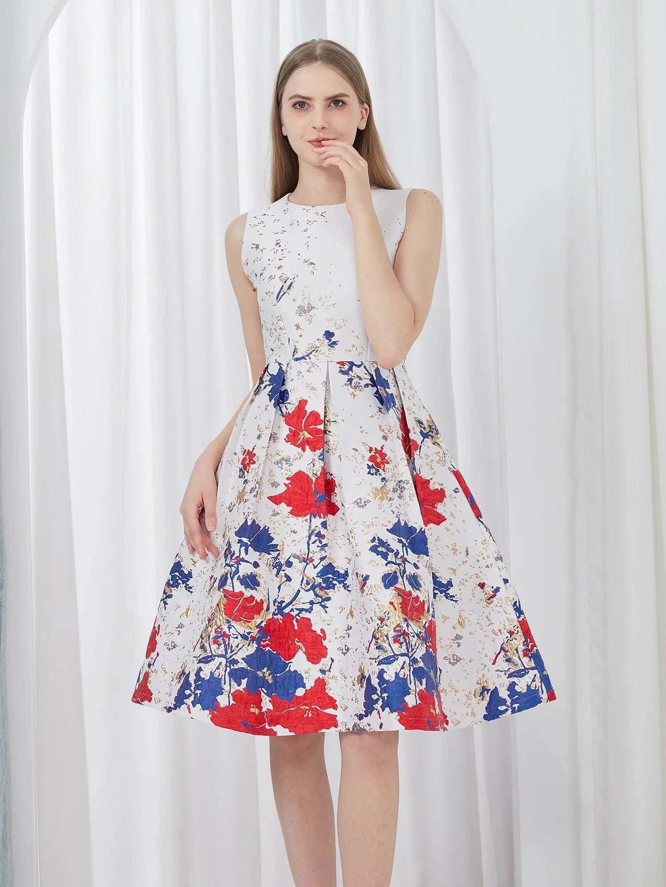 Elegant Flower Jacquard Party Dress -Guocali