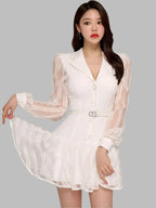 Elegant Hollow-Out Lace Patchwork Party Dress – Blazer-Style Short Dress -Guocali
