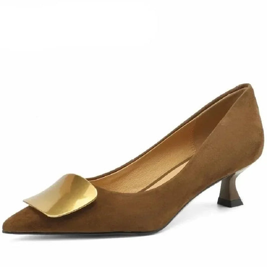 Elegant Leather Low Heel Women Pumps -Guocali