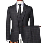 Elegant Men’s Suit - Checkered Single-Breasted - Navy