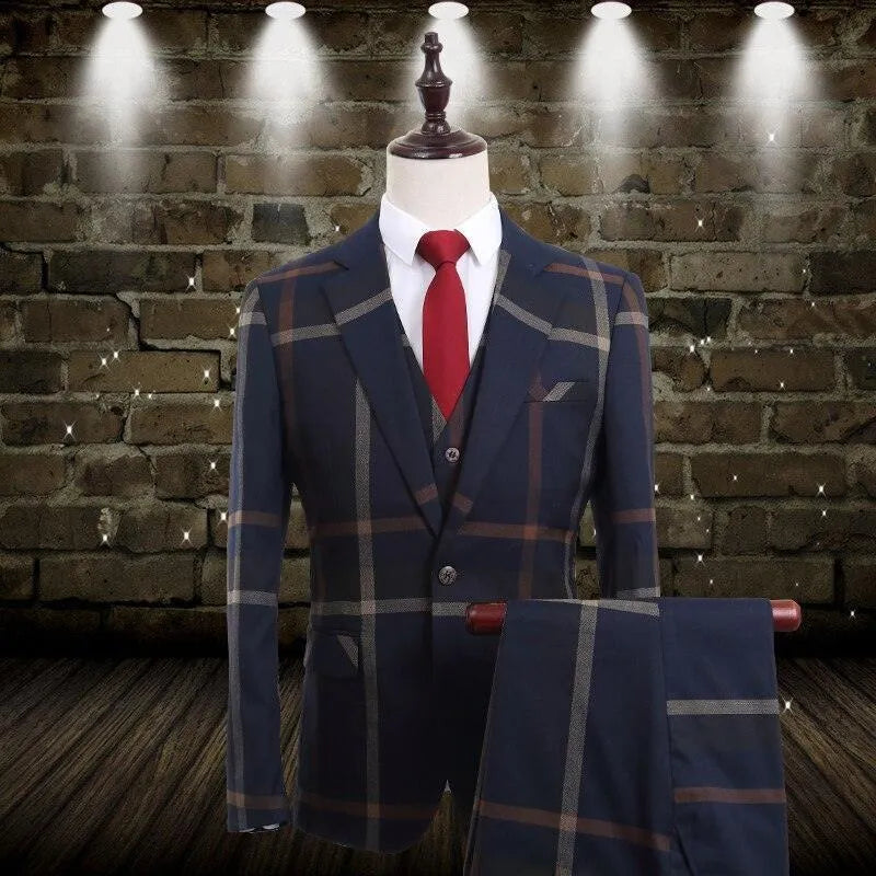 Elegant Men’s Suit - Plaid Single-Breasted, Grey