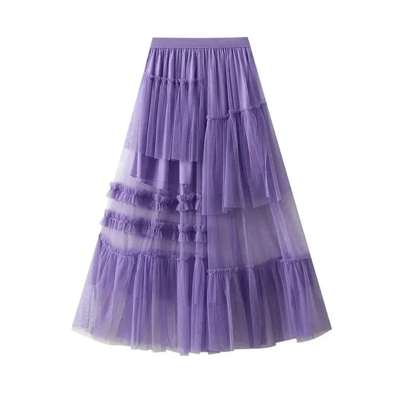 Elegant Mesh Splicing Skirt for Women -Guocali