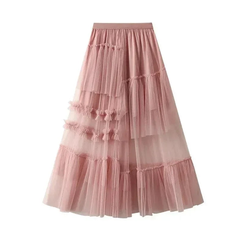 Elegant Mesh Splicing Skirt for Women -Guocali