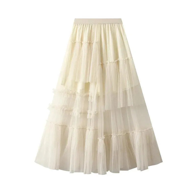 Elegant Mesh Splicing Skirt for Women - A-Line Skirt - Guocali