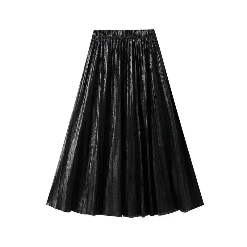 Elegant Metallic Pleated Skirt for Women -Guocali