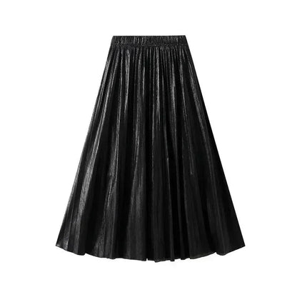 Elegant Metallic Pleated Skirt for Women -Guocali