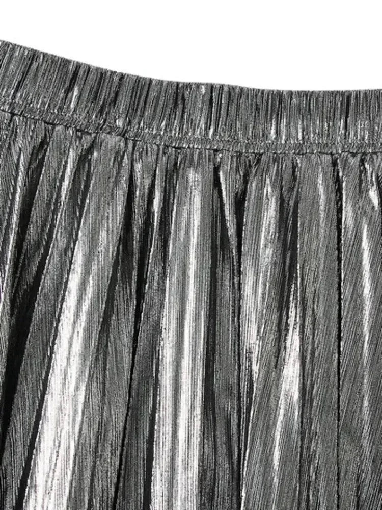 Elegant Metallic Pleated Skirt for Women -Guocali