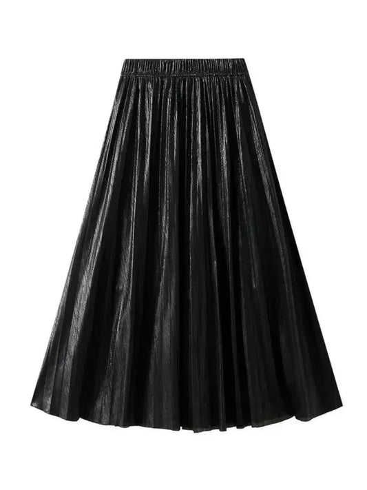 Elegant Metallic Pleated Skirt for Women -Guocali