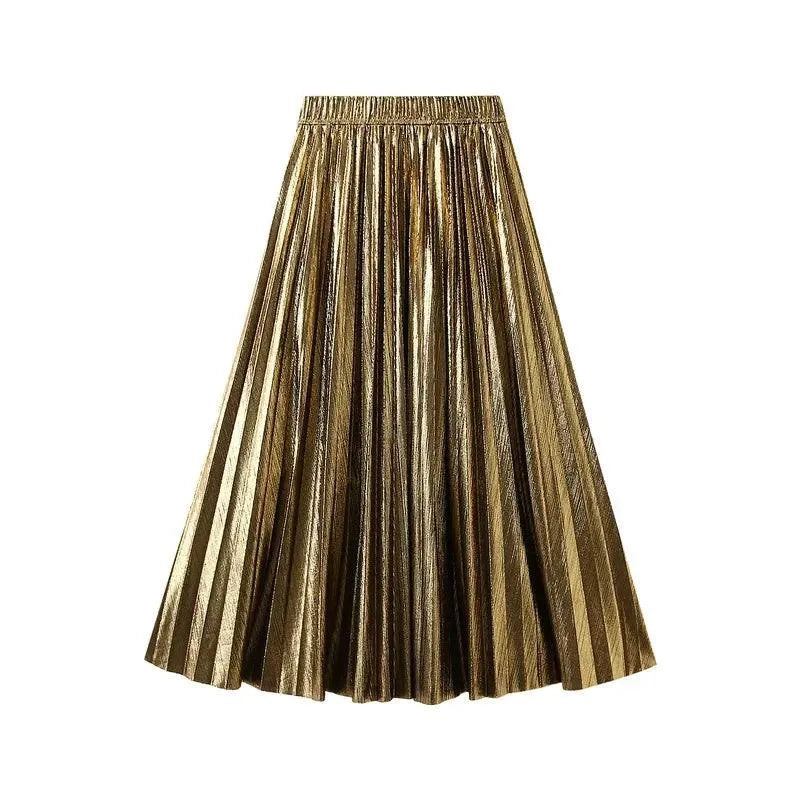 Elegant Metallic Pleated Skirt for Women - Pleated Skirt - Guocali