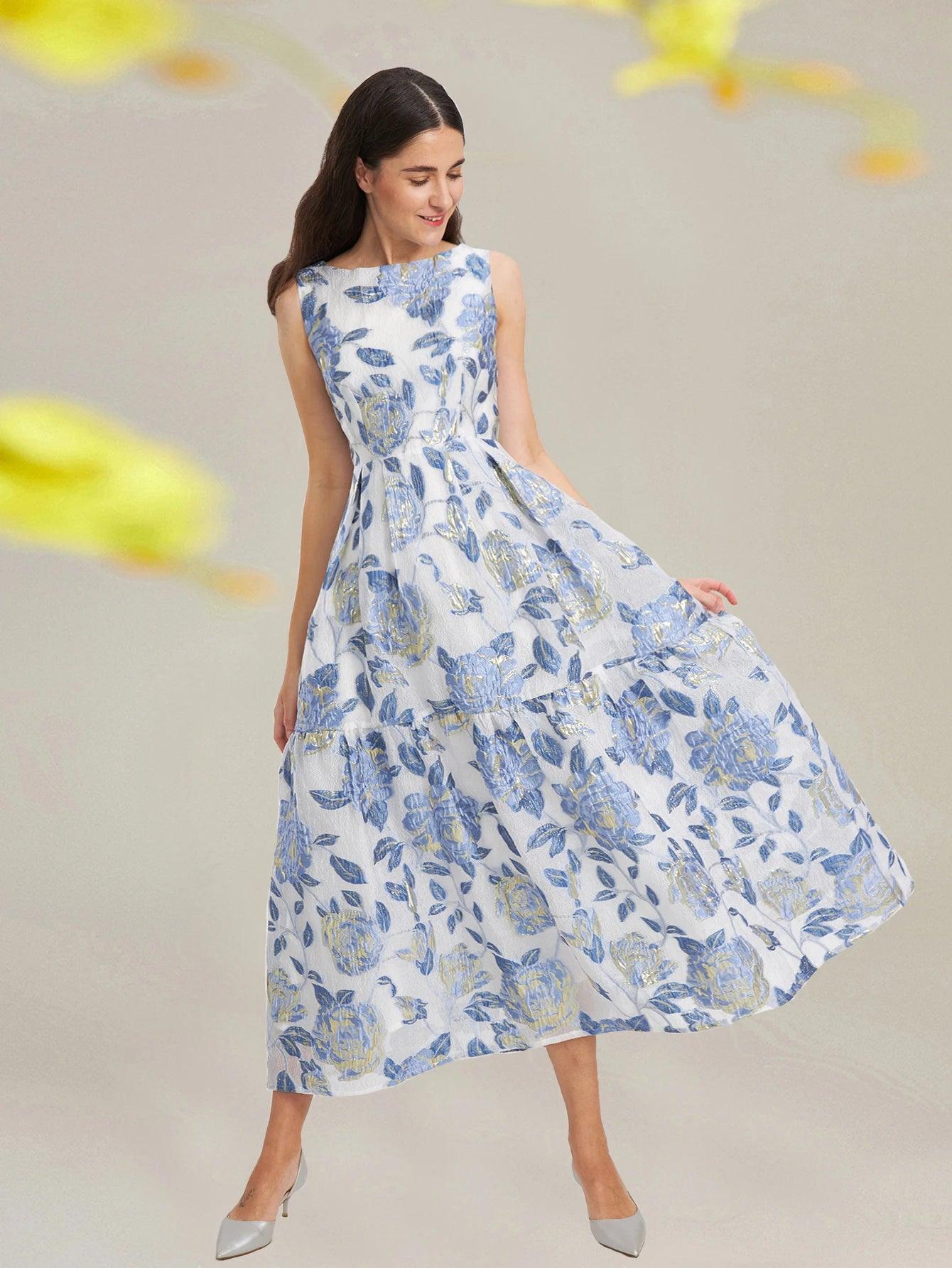 Elegant Organza Sleeveless Maxi Dress – Floral Long Dress for Women - Maxi Dress - Guocali