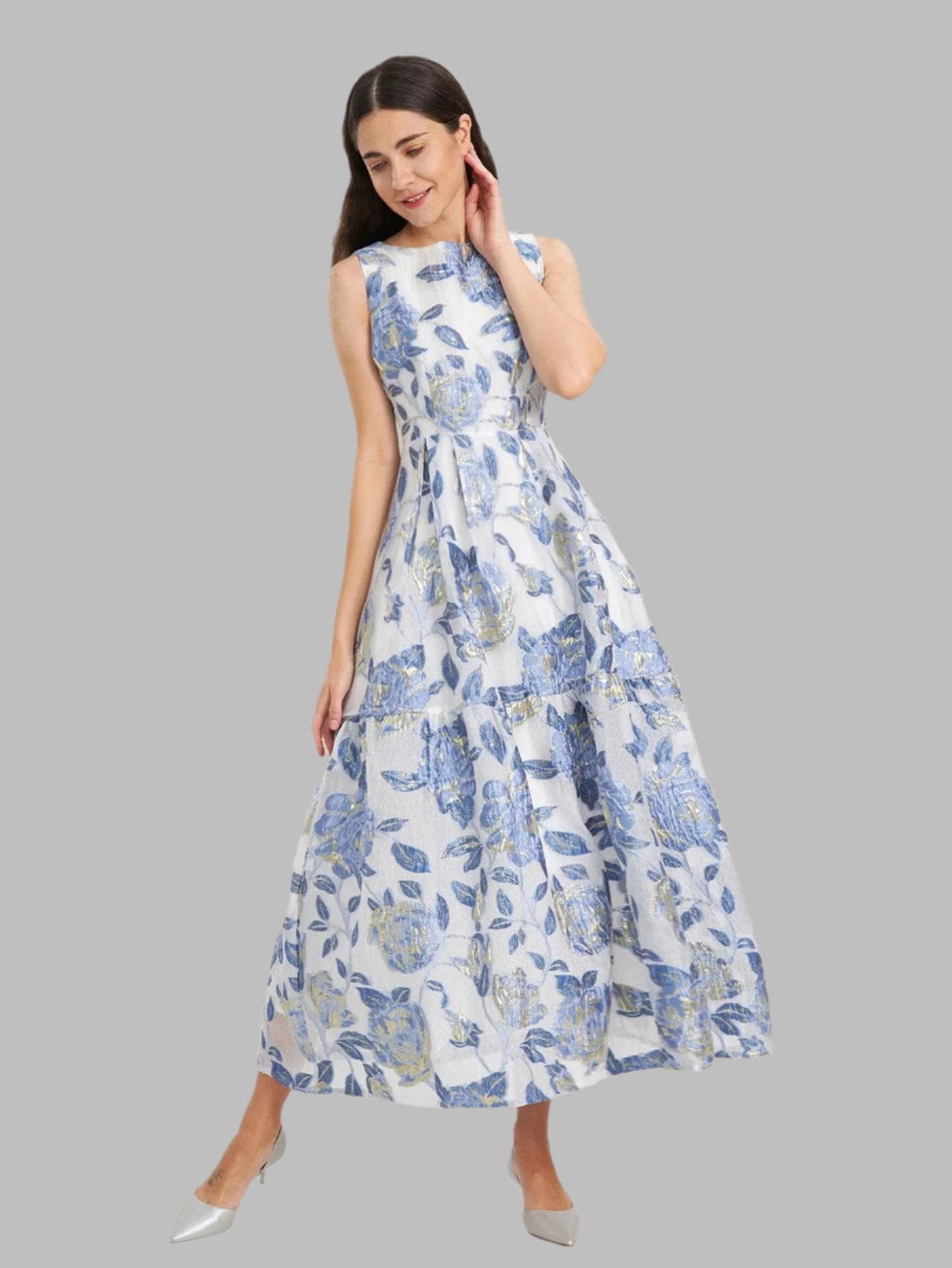 Elegant Organza Sleeveless Maxi Dress – Floral Long Dress for Women - Maxi Dress - Guocali