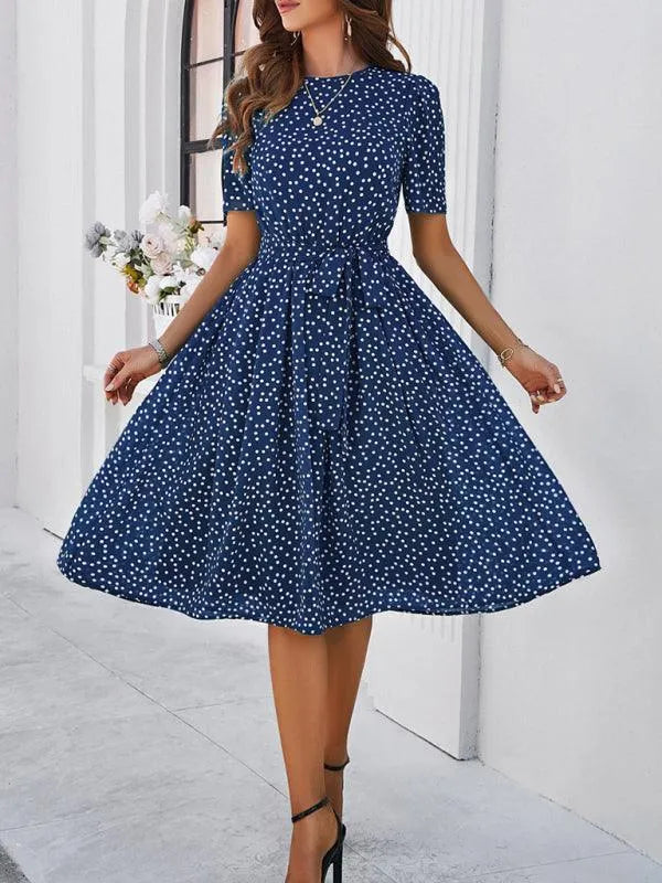 Elegant Polka Dot Print Strappy Dress -Guocali