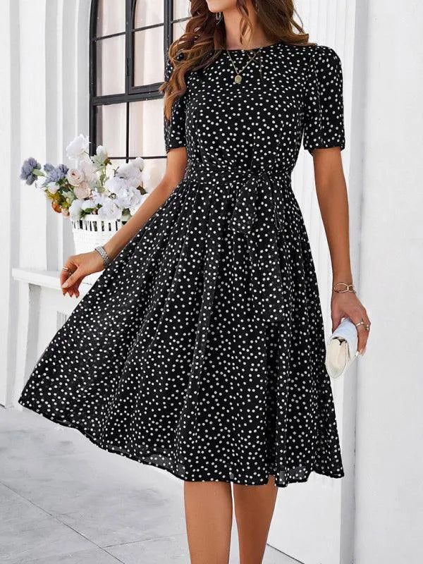 Elegant Polka Dot Print Strappy Dress -Guocali