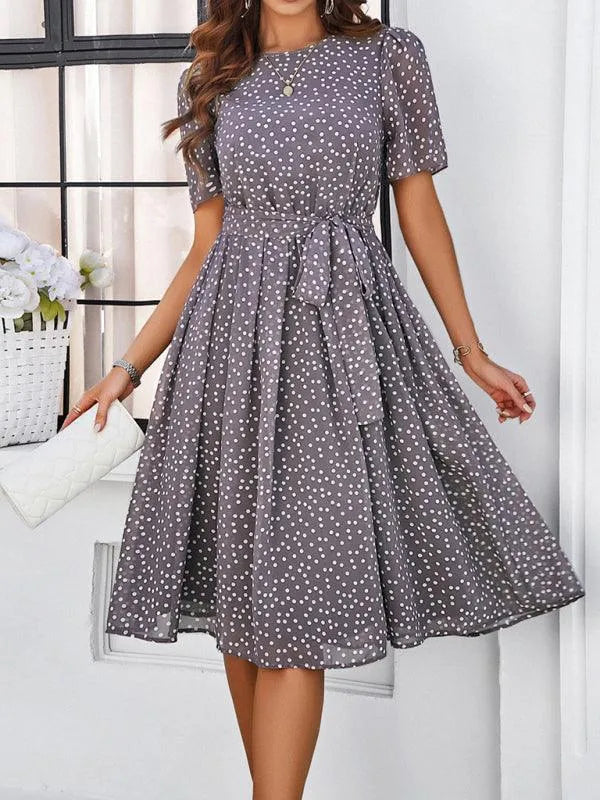 Elegant Polka Dot Print Strappy Dress -Guocali