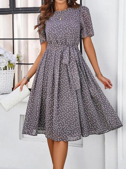 Elegant Polka Dot Print Strappy Dress -Guocali