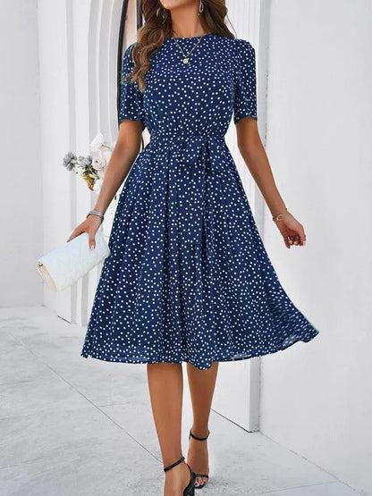Elegant Polka Dot Print Strappy Dress -Guocali