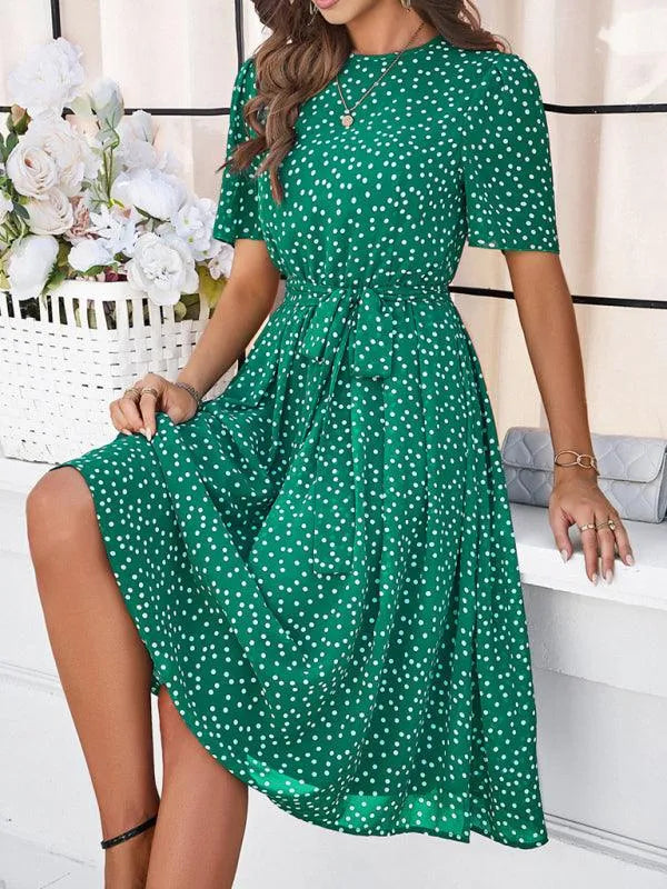 Elegant Polka Dot Print Strappy Dress -Guocali