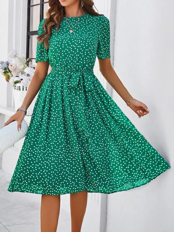 Elegant Polka Dot Print Strappy Dress -Guocali