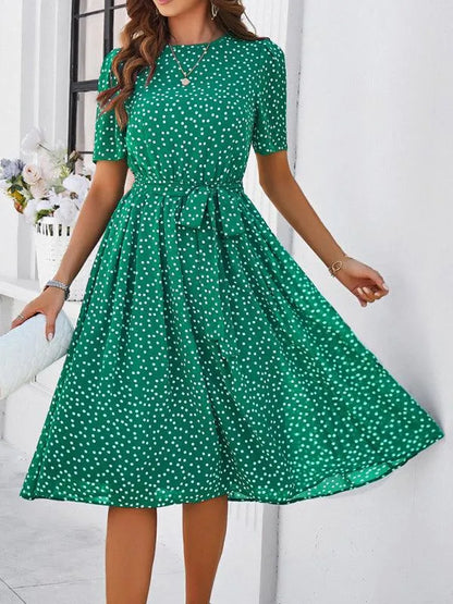 Elegant Polka Dot Print Strappy Dress -Guocali