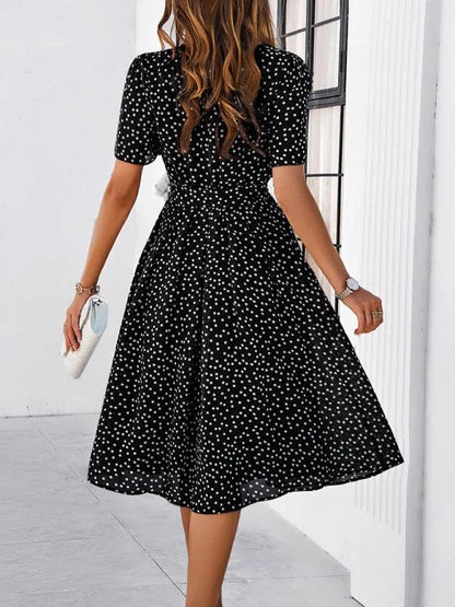 Elegant Polka Dot Print Strappy Dress -Guocali
