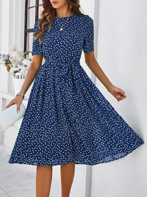 Elegant Polka Dot Print Strappy Dress -Guocali